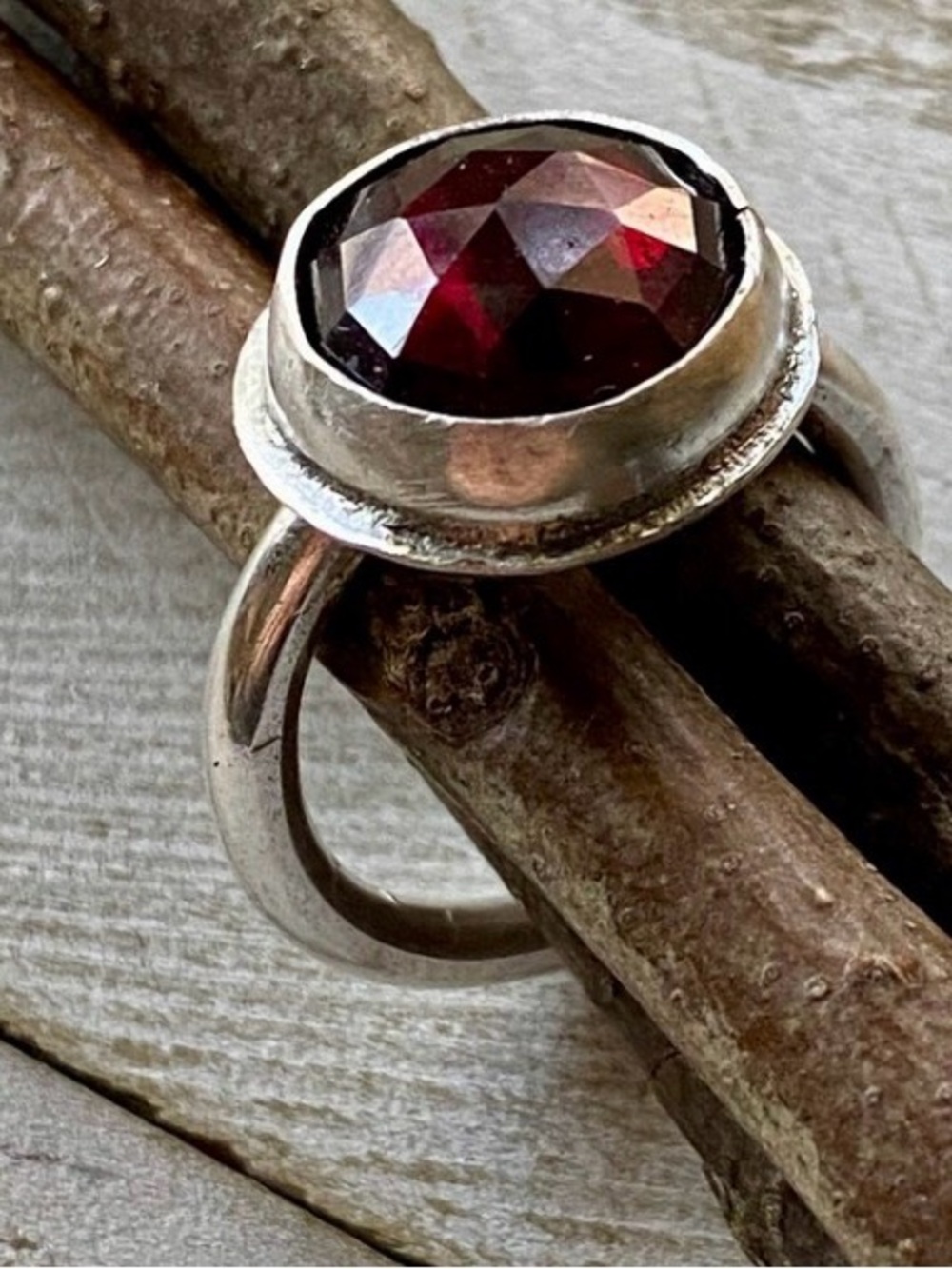 Handmade Sterling Silver Ring with Deep Red Garnet Stone